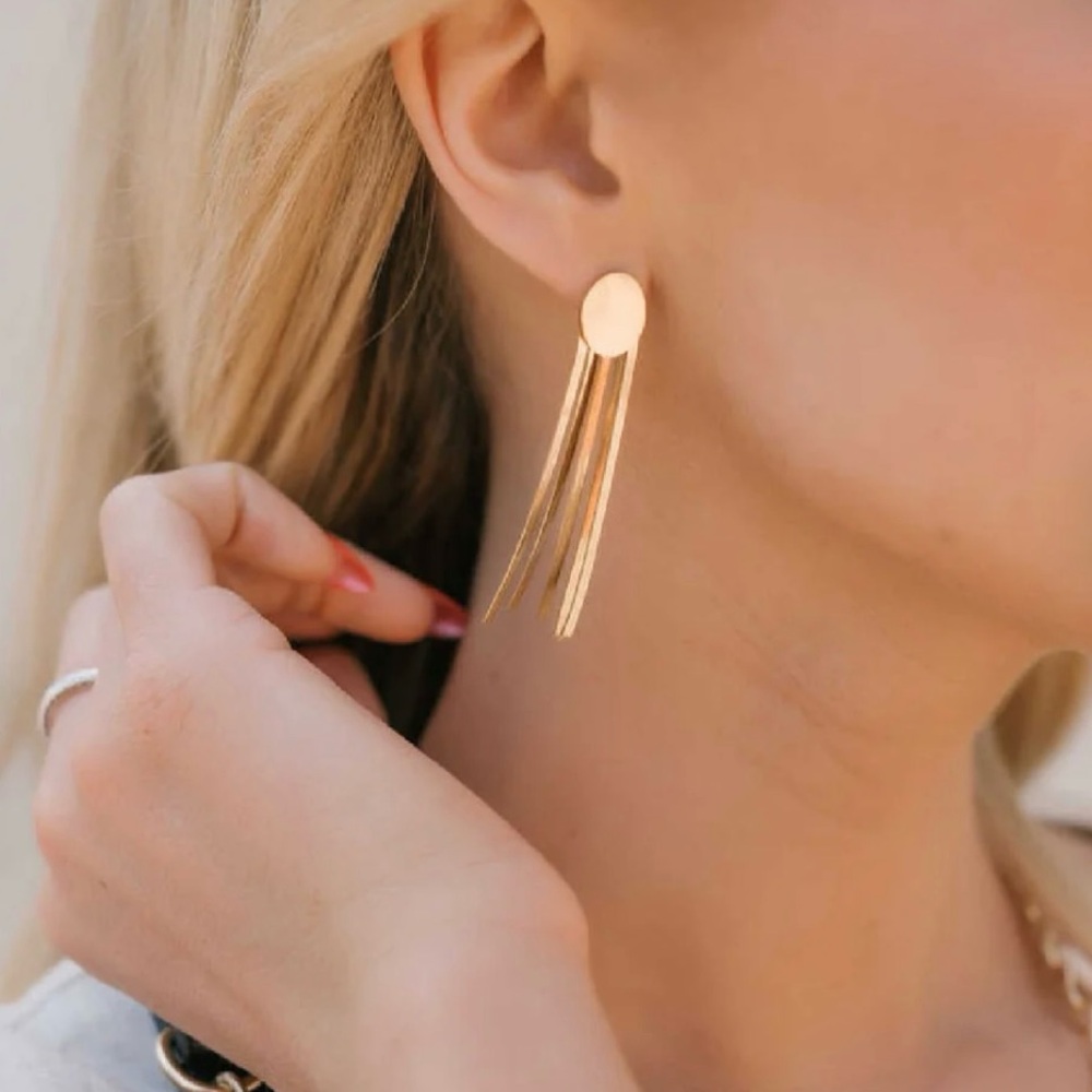 Gold Disc Chain Dangle Earrings